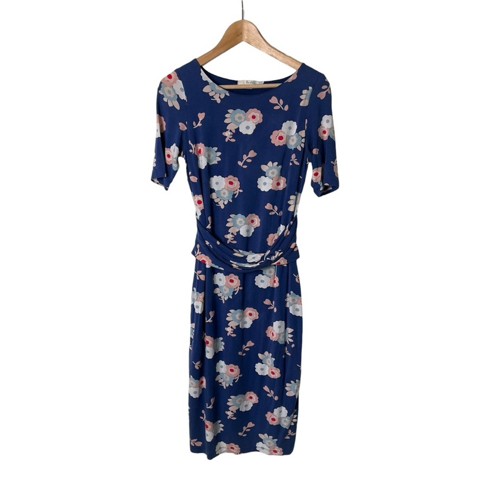Boden Terese Jersey Dress Ruched Waist Detail Blue Floral 6 - Picture 2 of 9